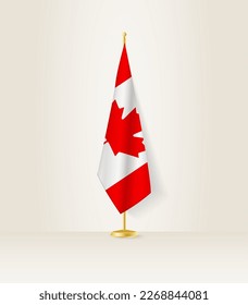 Canada flag on a flag stand. Vector illustration.