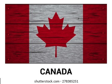 Canada flag on wood texture background - vector illustration