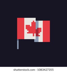 Canada flag pixel art icon, Canadian national symbol country, isolated vector illustration. 8-bit sprite. Design stickers, logo, mobile app.