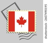 Canada flag postage stamp. Isolated vector illustration on grey post stamp background