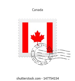 Canada Flag Postage Stamp on white background. Vector illustration.