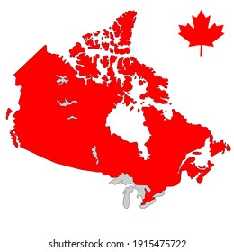 Mapa del vector rojo de la bandera de Canadá sobre fondo blanco aislado.