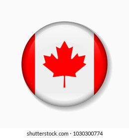 Canada flag round badge or icon isolated on white background. Vector illustration.