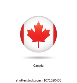 Canada flag - round glossy button. Vector Illustration.