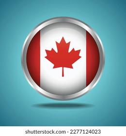 The Canada flag. Round glossy. Silver frame. Isolated on color gradient background