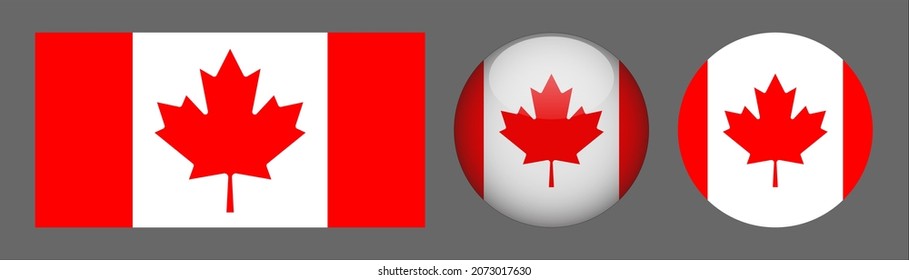 Canada flag set collection, button rounded, flat rounded.