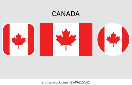 Canada flag set of icons. A set of flags in square, rectangular and round shapes. Flag icon. Standard colors. Vector illustration.	