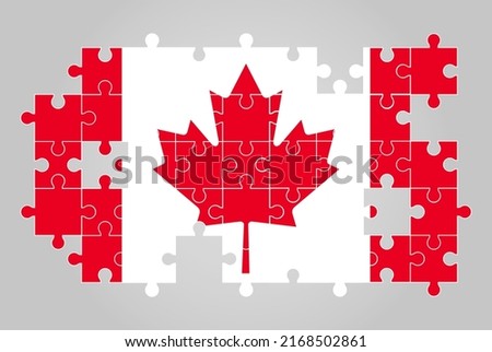 Canada flag shape of jigsaw puzzle vector, puzzle map, Canada flag for children and classroom, country logo asset, solve problem concept, flat design