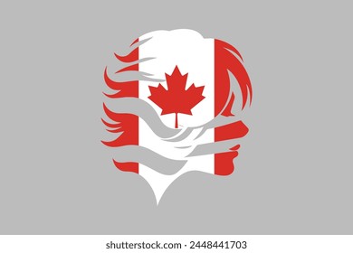 Canada flag and girl’s shape, vector illustration of Canada flag, National flag of Canada, Happy Canada Day, Red maple leaf
