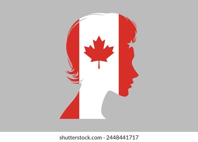 Canada flag and girl’s shape, vector illustration of Canada flag, National flag of Canada, Happy Canada Day, Red maple leaf
