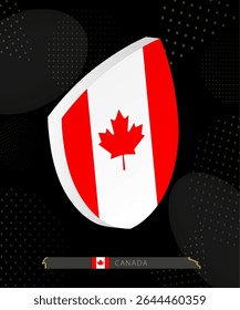 Canada Flag Shield icon in 3D on Dark Modern Abstract Rugby Background. Perfect for sports events, heritage themes, national celebrations, and patriotic designs.