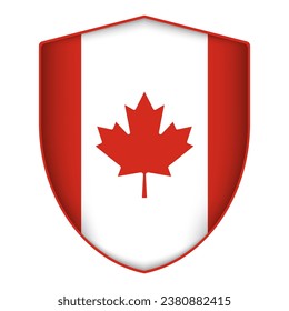 Canada flag in shield shape. Vector illustration.