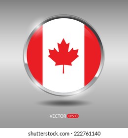 Canada flag, shiny, glossy metal vector badge