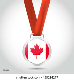 Canada Flag in Silver Medal. Vector Illustration. RIO Olympic Game silver Medal. Vector Illustration