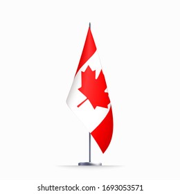 Canada flag state symbol isolated on background national banner. Greeting card National Independence Day of the Republic of Canada. Illustration banner with realistic state flag.