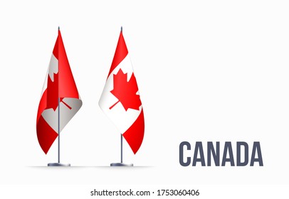 Símbolo del estado de la bandera de Canadá aislado en un cartel nacional de fondo. Tarjeta de saludo Día de la Independencia Nacional de la República de Canadá. Cartel de ilustración con bandera de estado realista.