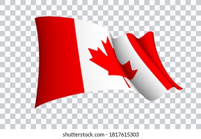 Canada flag state symbol isolated on background national banner. Greeting card National Independence Day of the Republic of Canada. Illustration banner with realistic state flag.