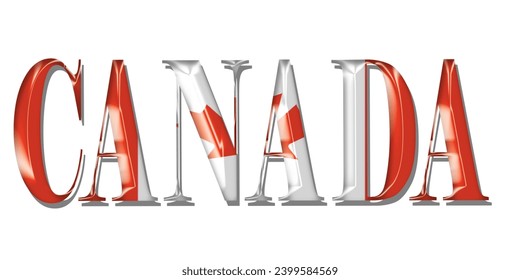 Canada flag text font, 3D Canada flag colorful background, Canada flag vector illustration