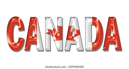 Canada flag text font, 3D Canada flag colorful background, Canada flag vector illustration