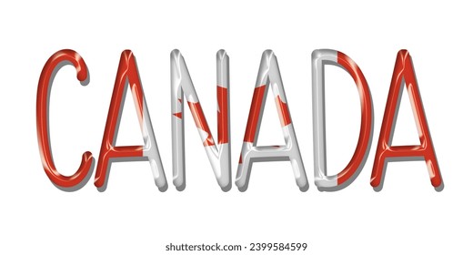 Canada flag text font, 3D Canada flag colorful background, Canada flag vector illustration