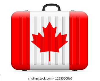 Canada flag travel suitcase on a white background. Vector illustration.