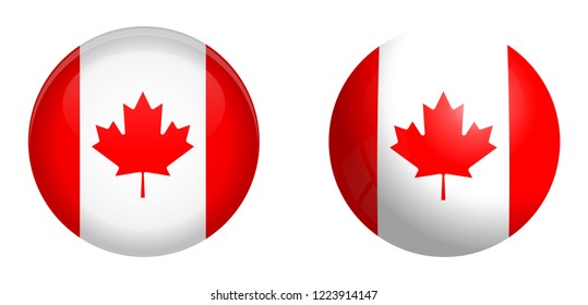 Canada flag under 3d dome button and on glossy sphere / ball.