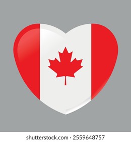 Canada Flag Vector. 3D Canadian Heart. National Symbol. Patriotism. Canada Day. Red and White Banner. Maple Leaf.