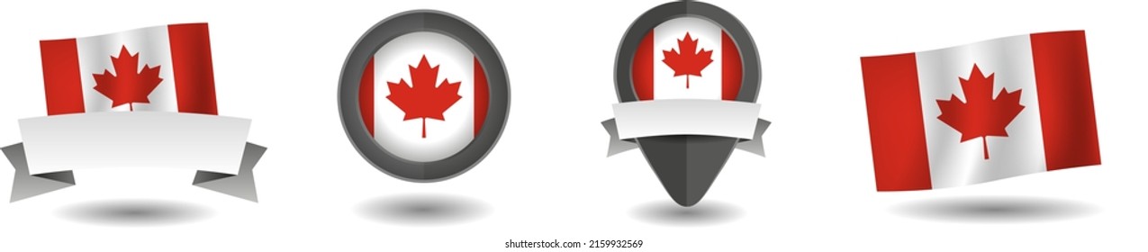 Canada flag vector collection. Pointers, flags and banners flat icon. Vector state signs illustration isolated on white background. Canada flag symbol on design element.