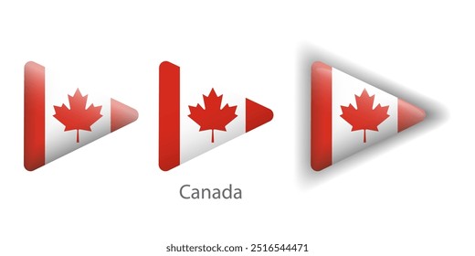 Iconos del vector de la bandera de Canadá fijados en la forma del triángulo redondeado