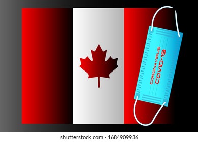Canada flag with vector illustration of disposable mask and Covid-19 inscription
