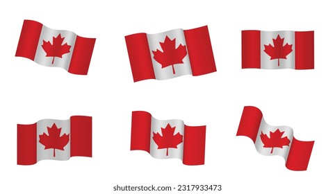 Canada flag vector illustrations.3D vector illustration of Canadian flag wave. Set of 6 variations flying type flag