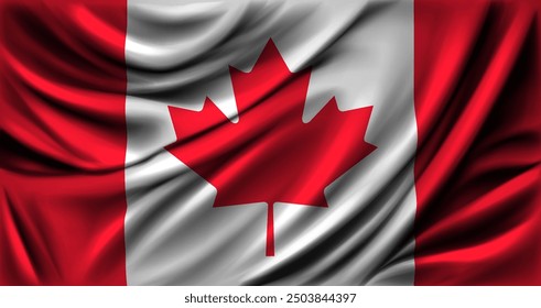 BANDERA DE CANADÁ ondeando de cerca. Ilustración vectorial.