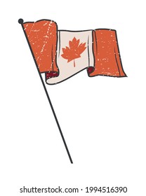 Canada Flag Waving In Pole