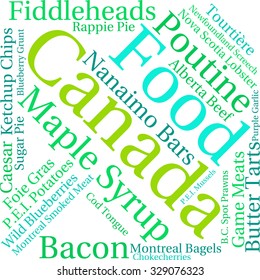 Canada Food word cloud on a white background. 