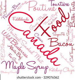 Canada Food word cloud on a white background. 