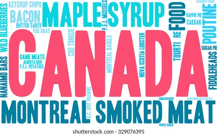 Canada Food word cloud on a white background. 