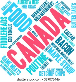 Canada Food word cloud on a white background. 