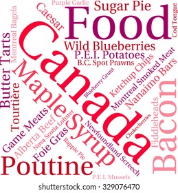 Canada Food word cloud on a white background. 