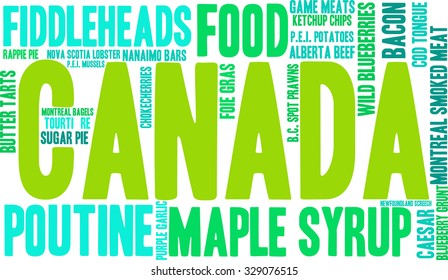 Canada Food word cloud on a white background. 