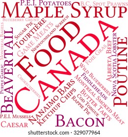 Canada Food word cloud on a white background. 