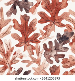 Canada Forest Autumn Oak Brown Black Leaf Foliage Watercolor Abstract Scandinavian Design Seamless Pattern Wallpaper Curtain Bedding Background Upholstery Gift Wrapping Paper Vector