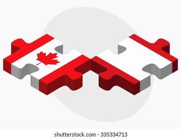 Canada and French Polynesia Flags in puzzle isolated on white background