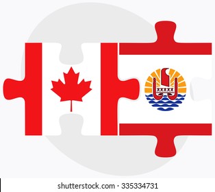 Canada and French Polynesia Flags in puzzle isolated on white background