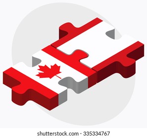 Canada and French Polynesia Flags in puzzle isolated on white background