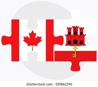 Canada and Gibraltar Flags in puzzle isolated on white background