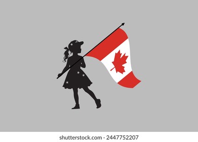 Canada girl with flag, vector illustration of Canada flag, National flag of Canada, Happy Canada Day, Red maple leaf
