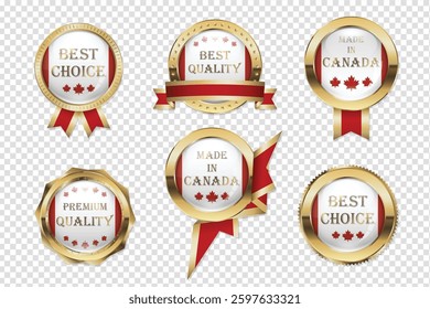 Canada Gold and red Best Choice, made in Canada, Best and Premium Quality badge and emblem with ribbons, glass lens and gold elements, vector (EPS) illustration set on transparent background