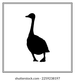 Canada goose. The bird is moving backwards. The black silhouette. Vector illustration.