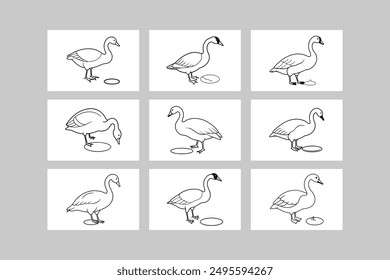 Canada Goose Eating from Plate Vector Line Art Illustration Sets. Vector line art sets of Canada goose eating from plate, perfect for digital products and prints.