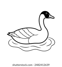 Canada goose swimming pond line art vector illustration